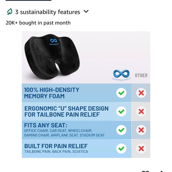 Xtreme Comforts Coccyx Orthopedic Seat Cushion Helps Back Pain Home Office Car - Picture 4 of 5